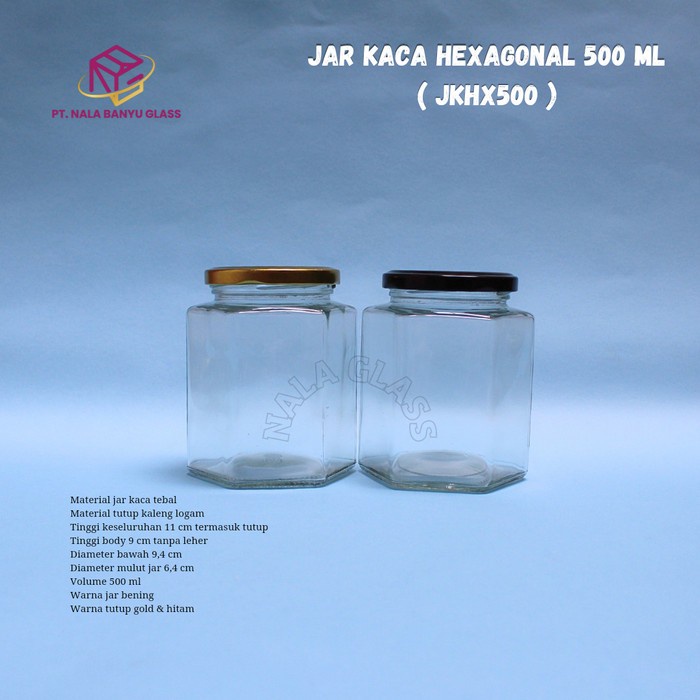 (Good) JKHX500 botol Hexagonal 500ml / HEXAGONAL jar / botol madu selai kaca
