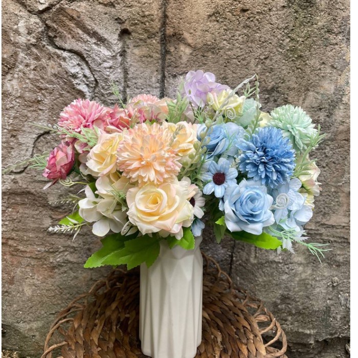 BUNGA ROSE BUKET WARNA PASTEL ARTIFICIAL MAWAR PLASTIK HIAS