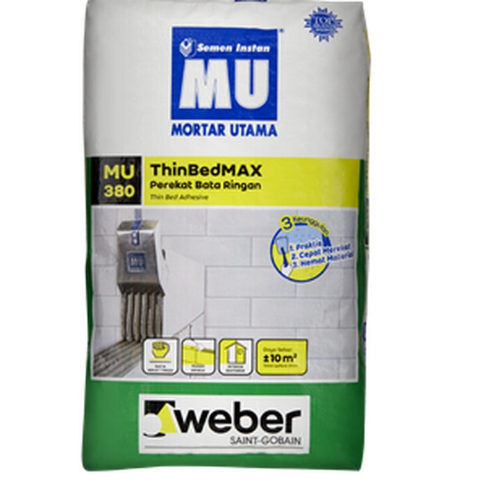 PREMIUM MU 380 Perekat Bata Ringan Hebel 40 kg Mortar Semen Instant Lem