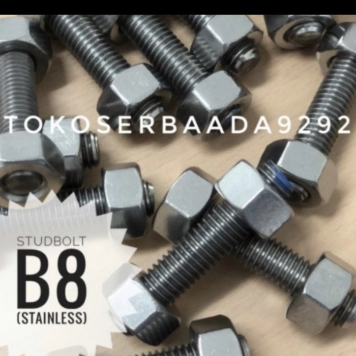 terbaru  stud bolt + nut sus 304 m16 x 65 mm ; baut stud + 2 nut stainless 304 ready
