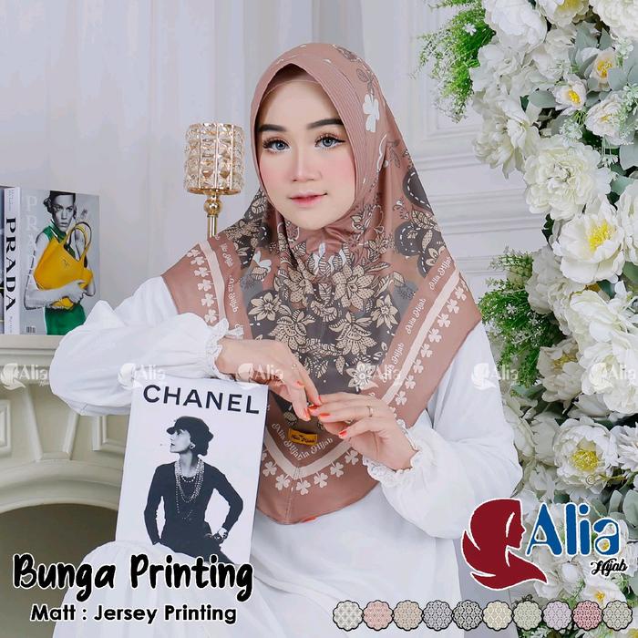 Hijab Bergo Jersey Printing Motif Bunga