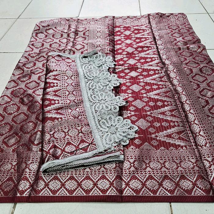 Terbaru Kain Songket Lilit+Selendang Renda Koto Gadang/Songket Palembang/Songket Lilit Set Selendang