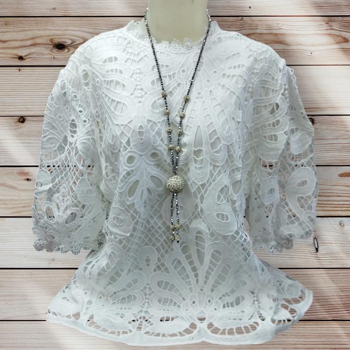 (Best) D 77881 atasan wanita lengan panjang / blouse brukat cewe terbaru / blus jumbo brokat