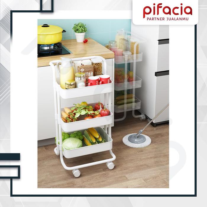 {{ Pifacia Rak Troli Susun Dapur 3 Tingkat Trolley Salon Hitam Putih Serbaguna Ready }}
