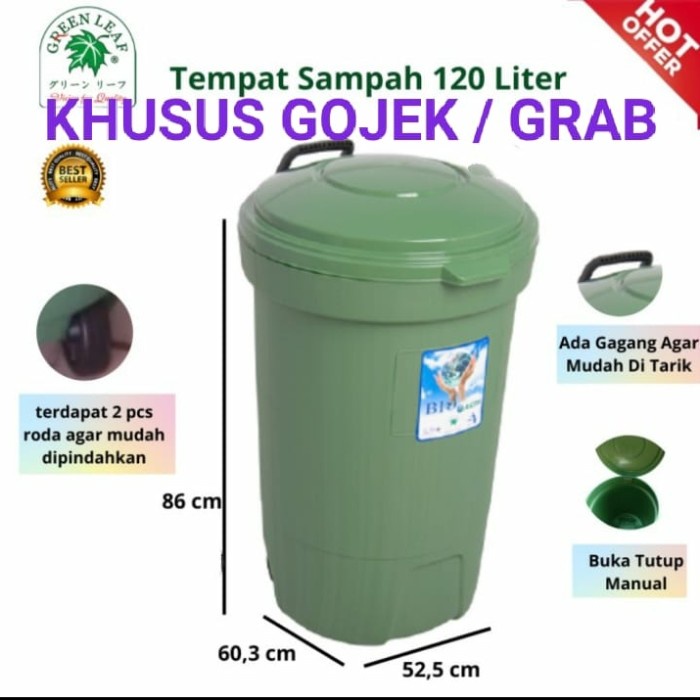 TEMPAT SAMPAH BESAR 120 LITER + RODA GREEN LEAF 2120/BAK SAMPAH/TONG