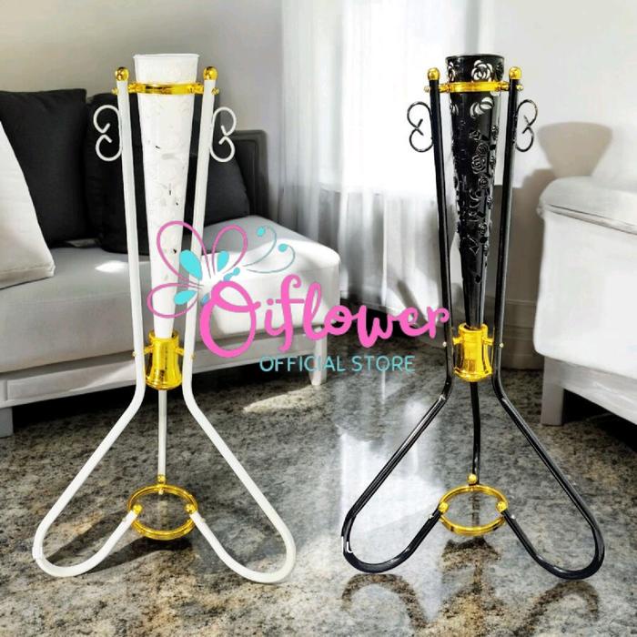 Pot/Vas Standing Besi Corong Plastik Bunga Sudut Hias Dekorasi Ruangan Aluminium Hiasan Set