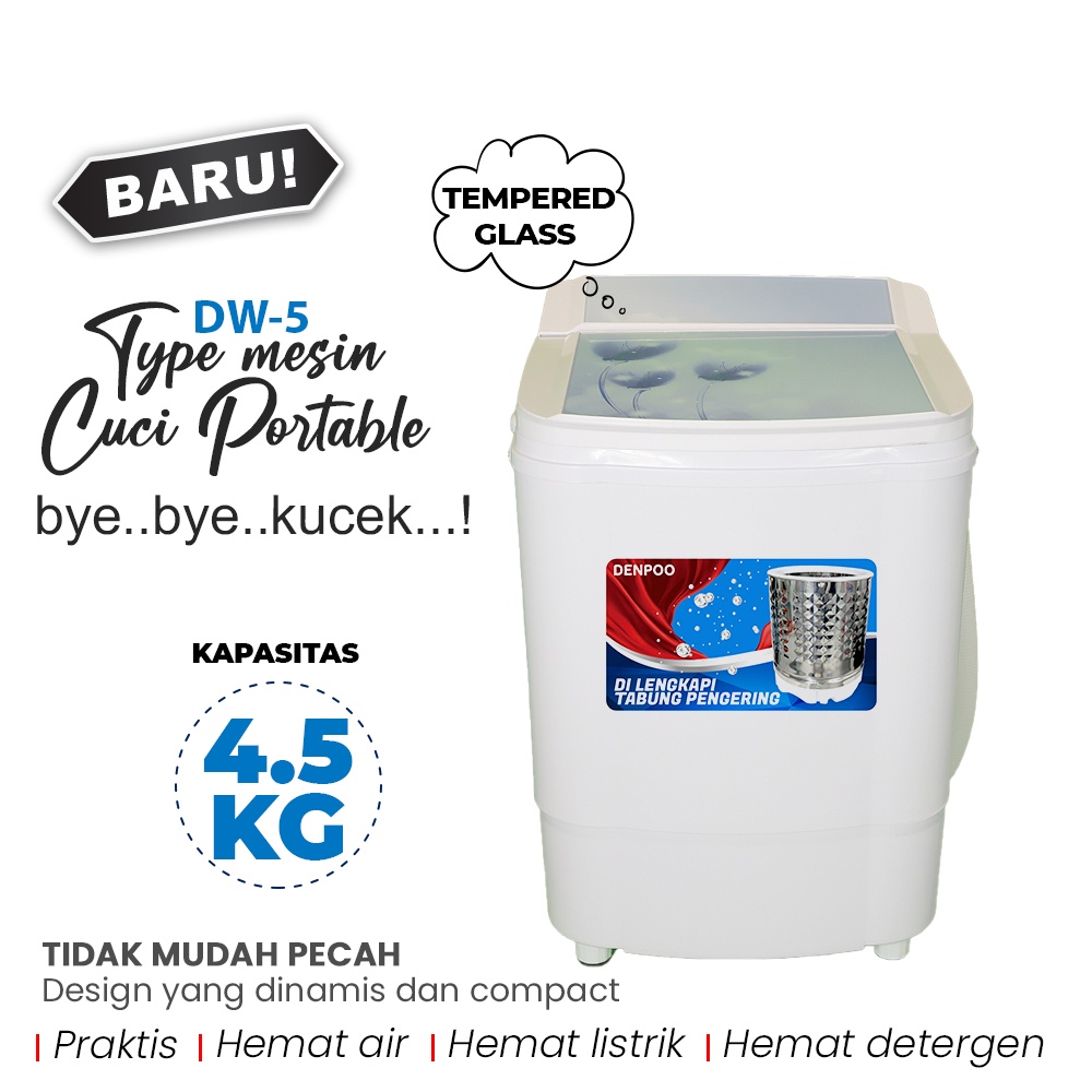 MESIN CUCI PORTABLE DENPOO MESIN CUCI MINI ( Bisa Cuci & Mengeringkan ) 4.5 KG DENPOO DW 3 DAN DW 5