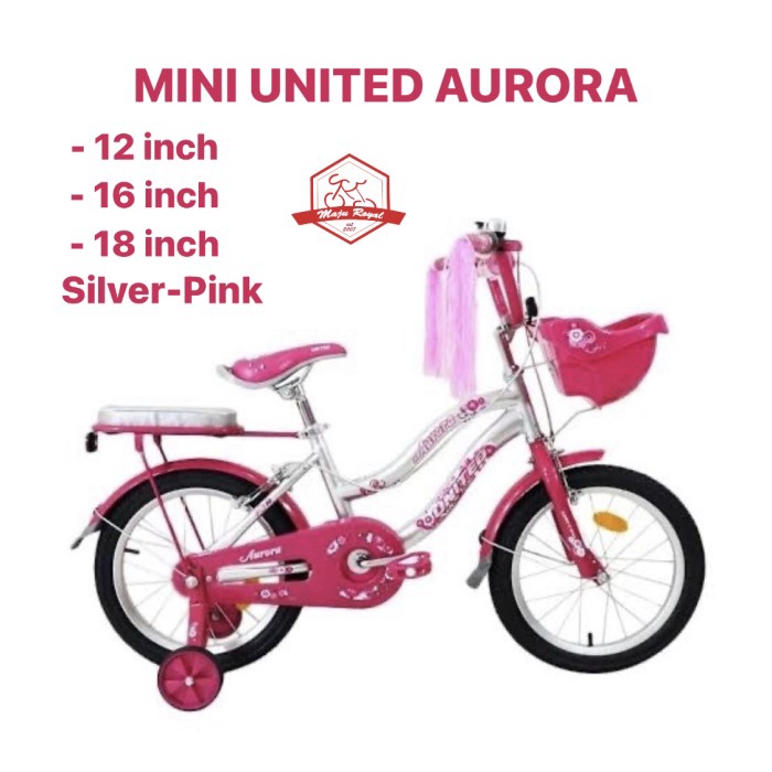 SEPEDA ANAK MINI UNITED AURORA 12 16 18 inch KERANJANG CEWEK FLOWER Kode 649