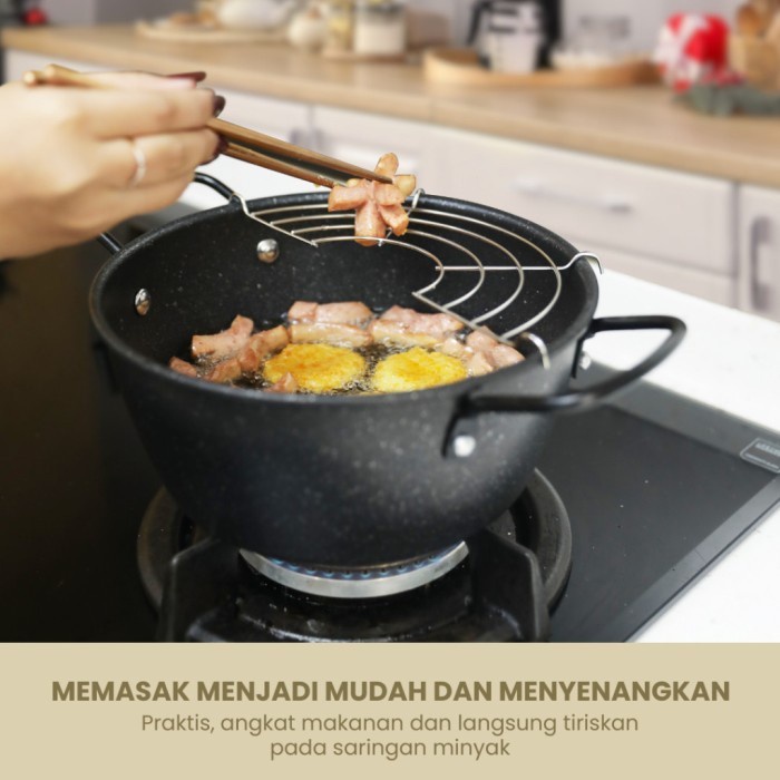 COZYLIFE Wajan Penggorengan 24 Cm Deep Fryer FREE Rak Peniris anti lengket kualitas tinggi