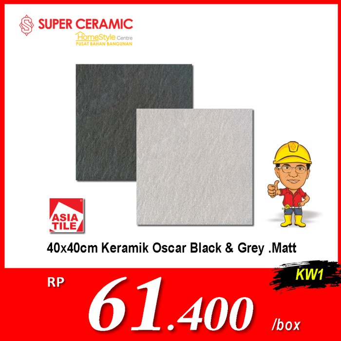 Asia Tile 40X40 Keramik Lantai - Oscar Black / Oscar Grey