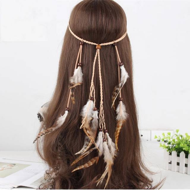 - Headband ikat Kepala Hiasan Rambut Bulu Merak Bulu Indian Boho Bohemian