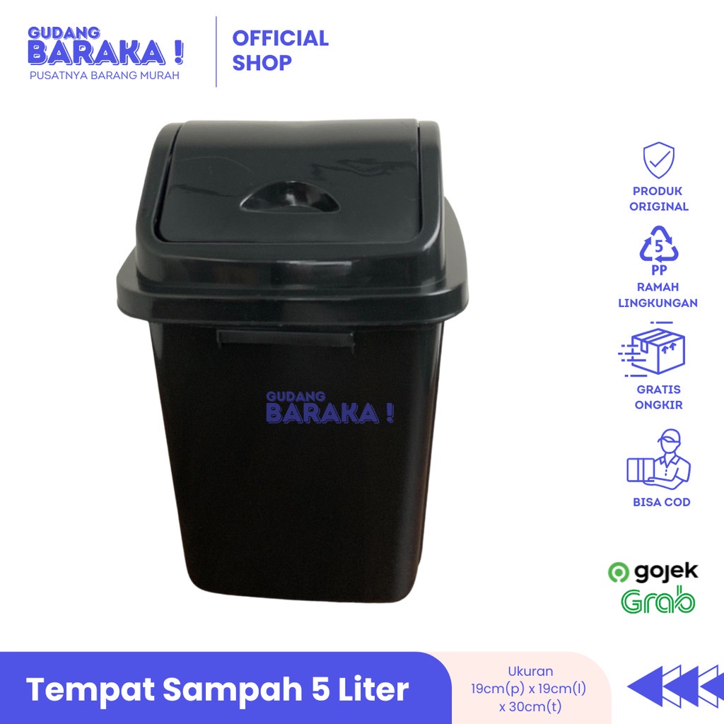 MEGA PROMO Tong Sampah 5 Liter Hitam Glossy Tempat Sampah 5L Tempat Sampah Kantor Kertas Premium