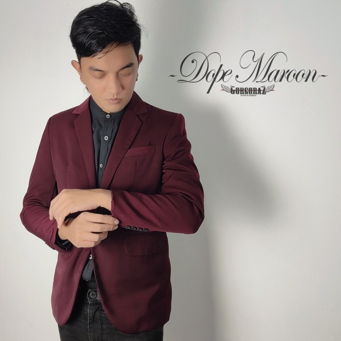 jas pria blazer pria merah maroon gelap slimfit pria keren terbaru