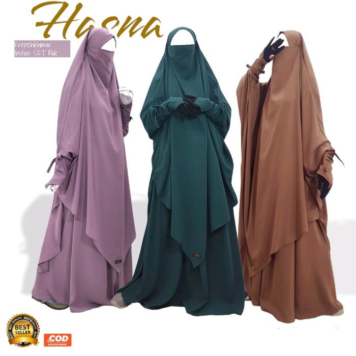 Hasna Moslem Fren Khimar Instan Set Rok Lancip Khimar Simple Syari Cantik Jilbab Tangan Resleting