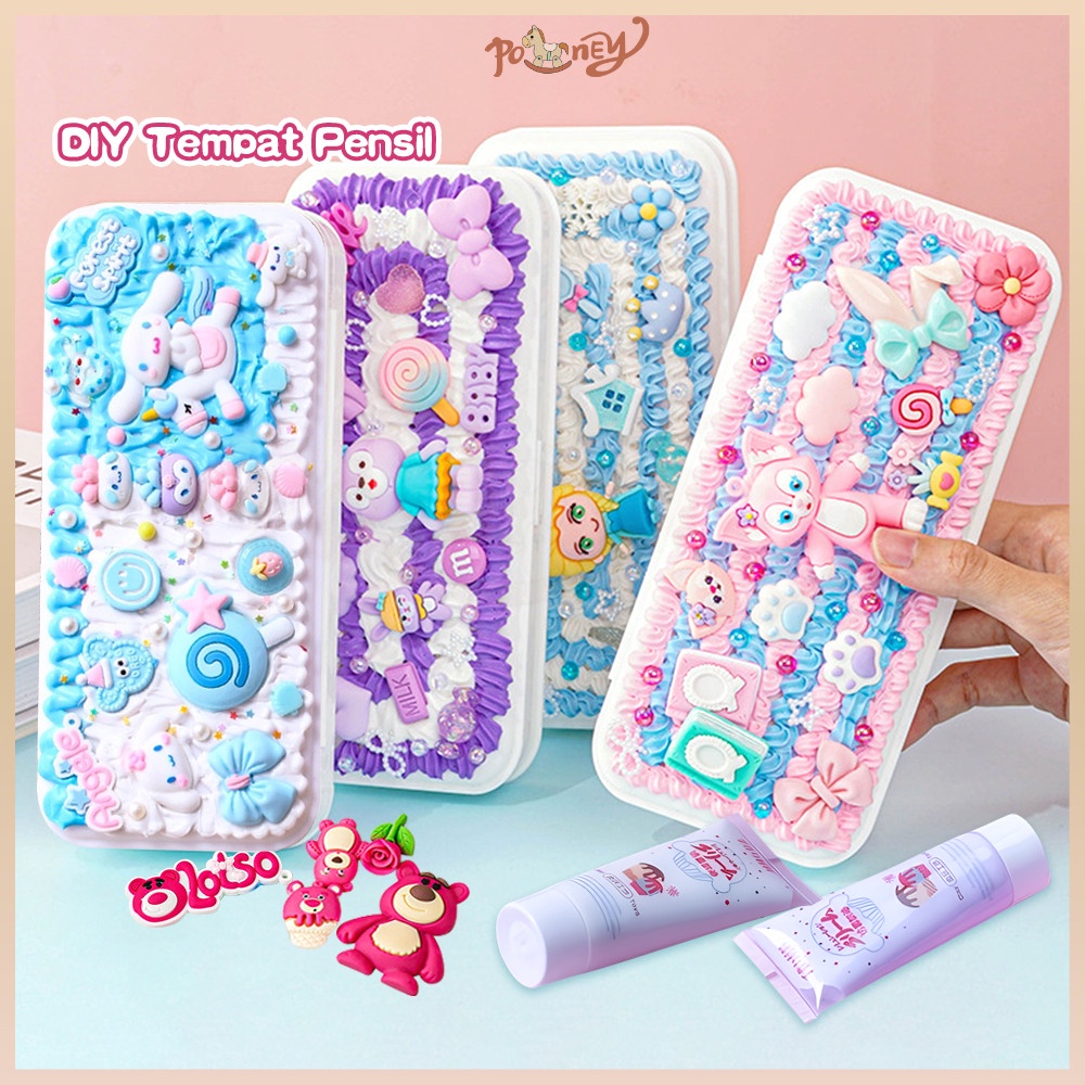 

Poney DIY Deco Cream Set Kotak Pensil Tempat Pensil Korea Lucu Anak