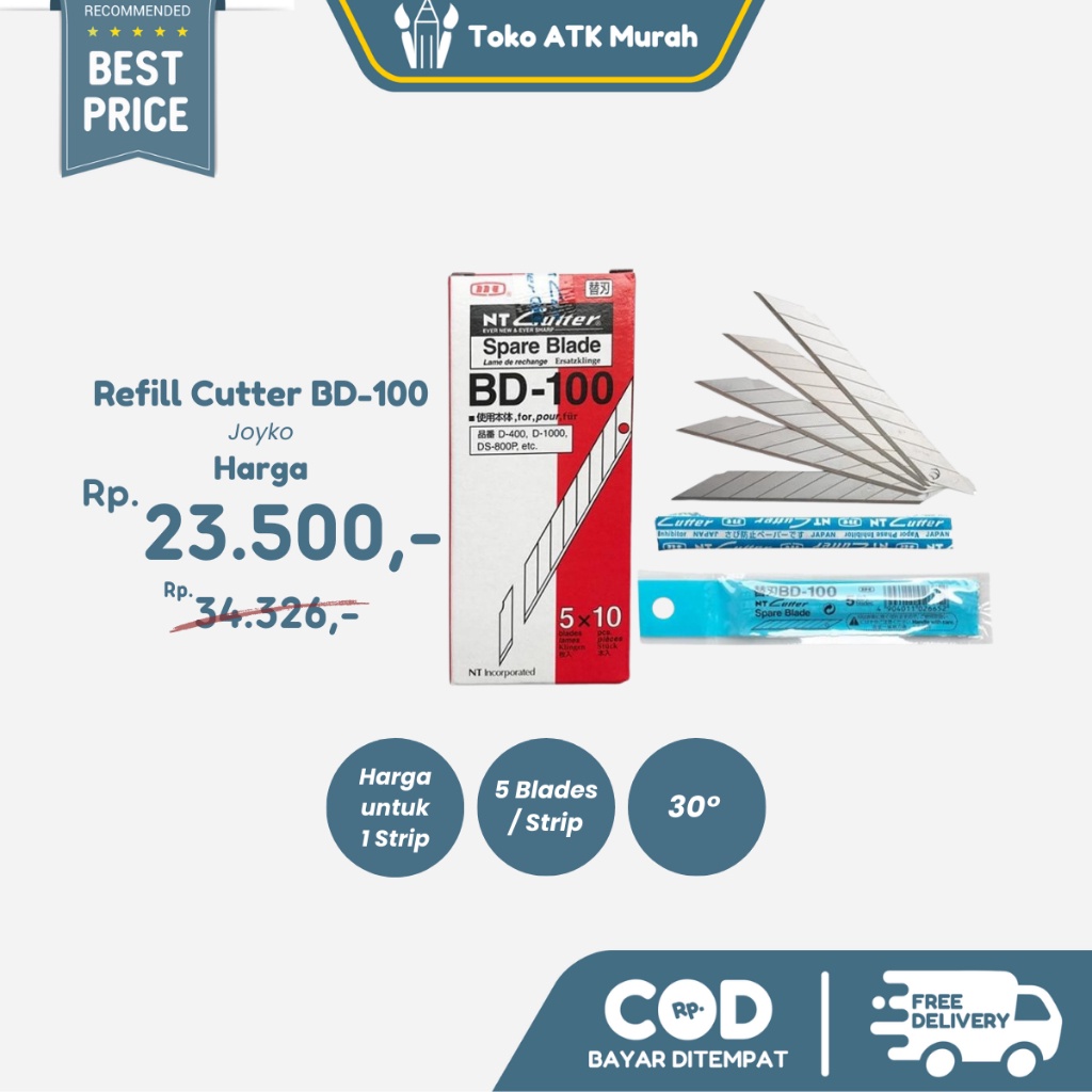 

Isi Cutter / Spare Blades NT CUTTER BD-100 (9 mm, 30 Derajat)