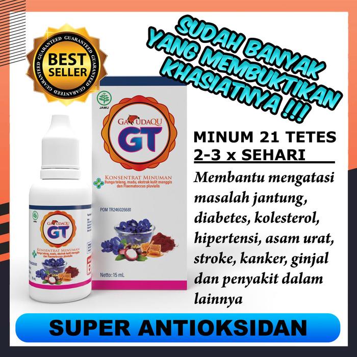 

Minuman Herbal Teh Biru Tetes Merk GarudaQu Tea GT Aman BPOM