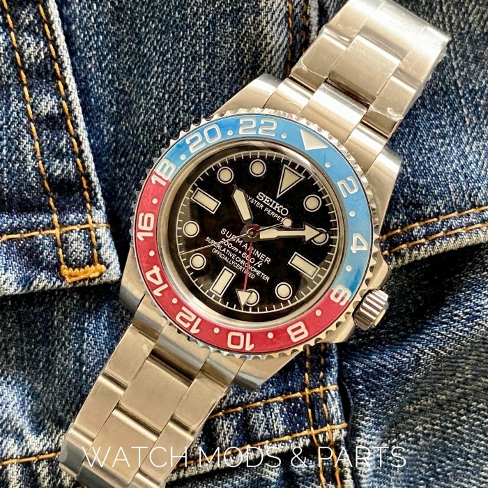 WMNP Seiko Mod WMNP Seiko NH34 GMT Berfungsi. Pepsi Bezel 40mm