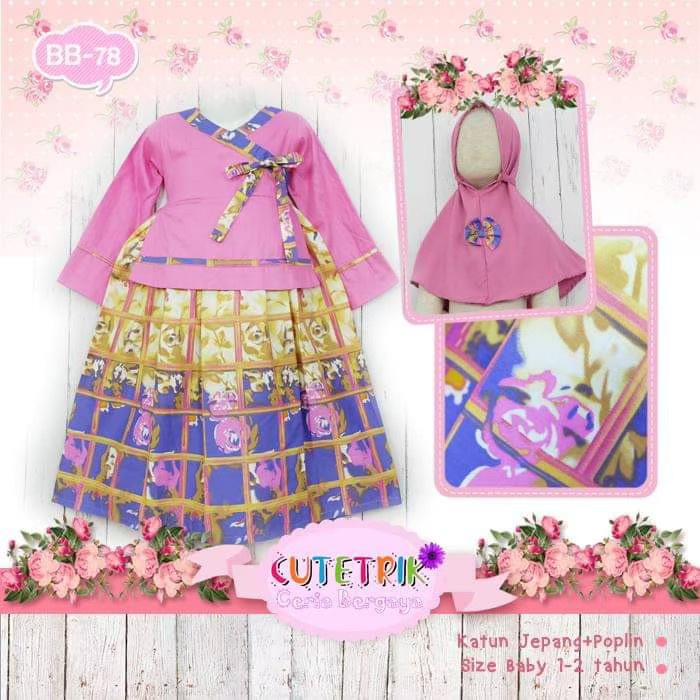 BB 78 Baju Muslim Setelan Anak Bayi Cutetrik Hanbok Korea Pink Dress