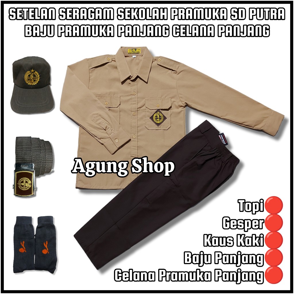PROMO / Setelan Baju Seragam Pramuka SD Laki Laki Pakaian Sekolah Pramuka Anak Laki Laki Lengan