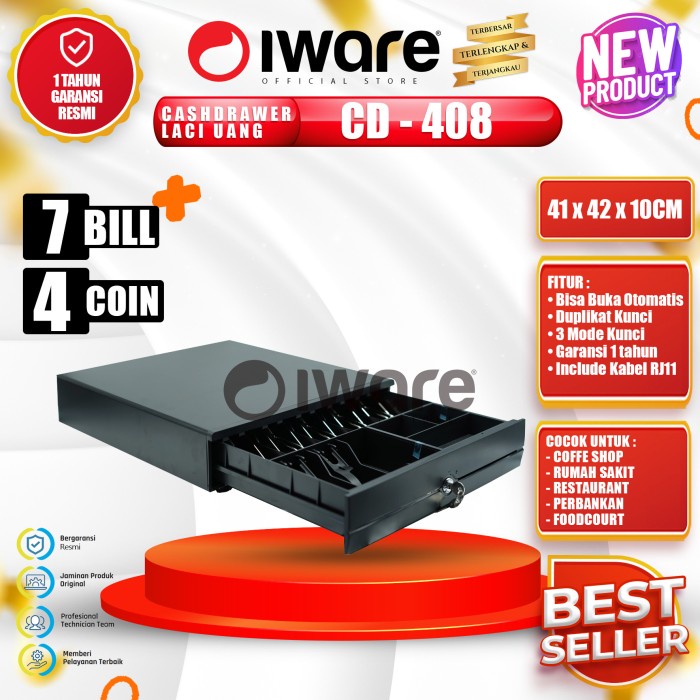 Cash Drawer Laci Uang Kasir Iware Cd 408 Rj11