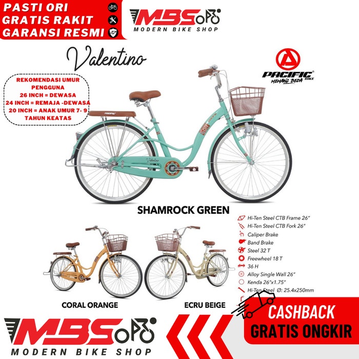 BERMUTU PACIFIC VALENTINO 20 24 26 INCH SEPEDA KERANJANG CITYBIKE WANITA
