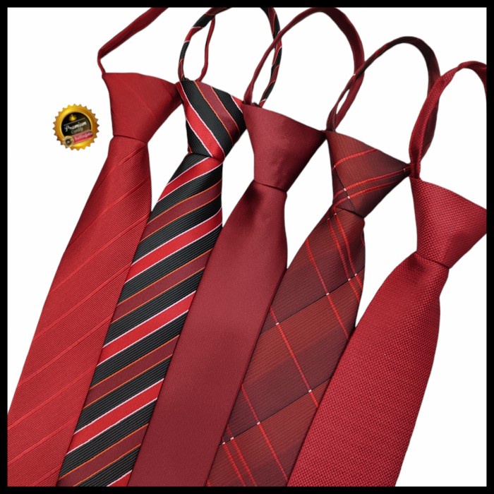 PREMIUM Dasi merah maroon dasi instan zipper dasi siap pakai dasi pria