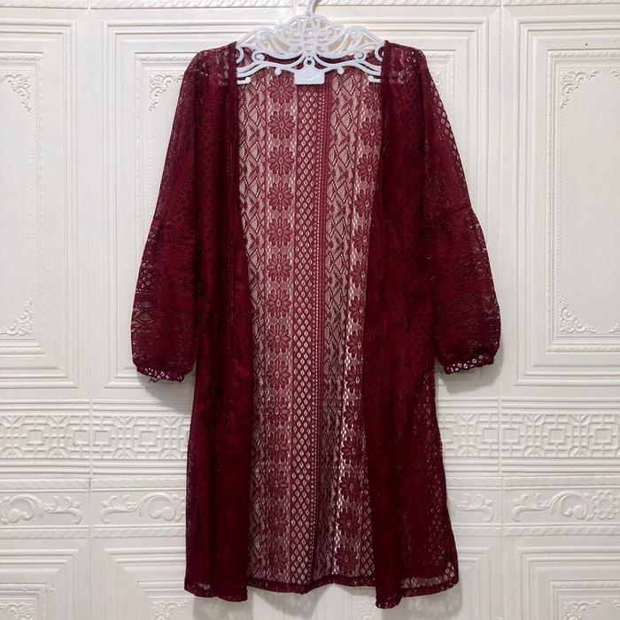 Terbaru Outerwear Long Cardigan Brukat / Outer Brukat Panjang Lengan Balon Baju Kondangan Wanita