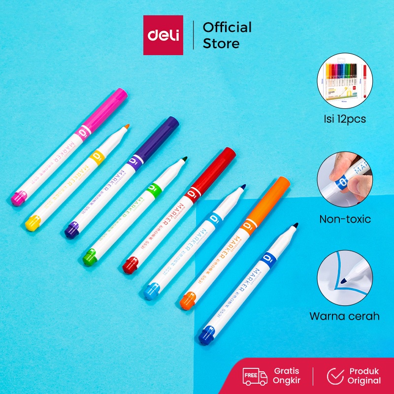 

Deli Coloring Marker Spidol Warna 12 pcs Bahan Antibiotik Tidak Beracun S531