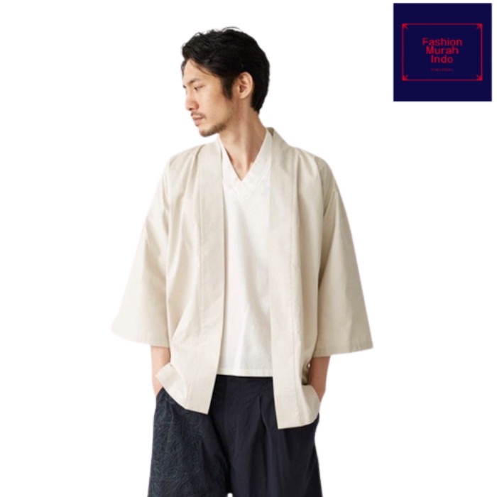 Kimono jepang pria wanita putih tulang polos outer m l xl xxl 2l 2xl