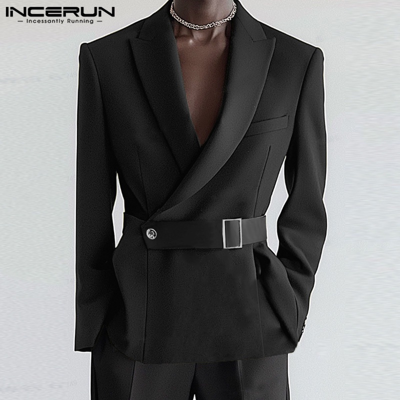 Fashion Well Fitting Tops Incerun Handsome Men Deconstructive Metal Buckle Suit Coat Casual