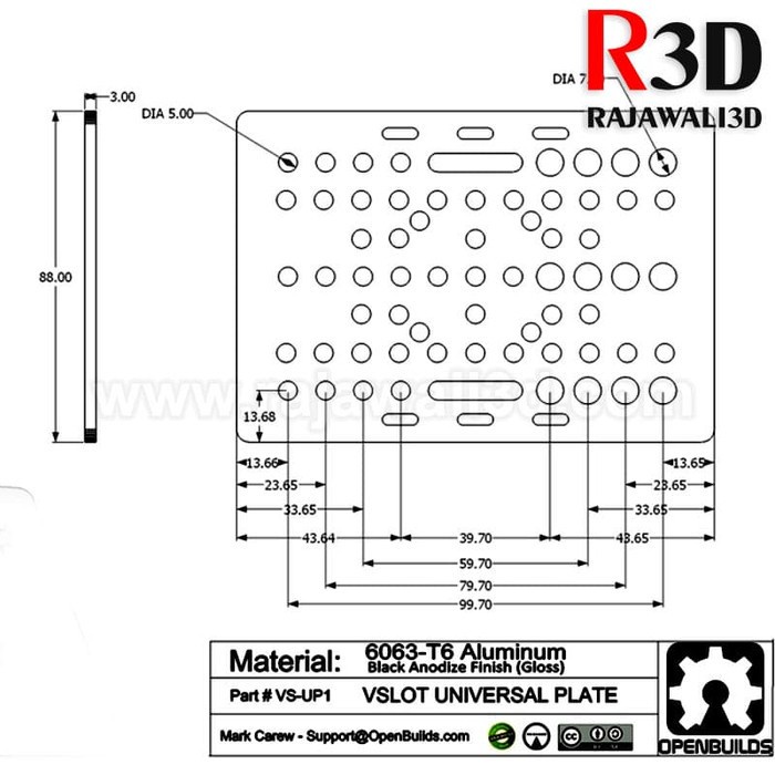 JTTOP" REXYZ OPENBUILDS V-SLOT GANTRY PLATE T3X126X88 ALUMINIUM ANODIZED