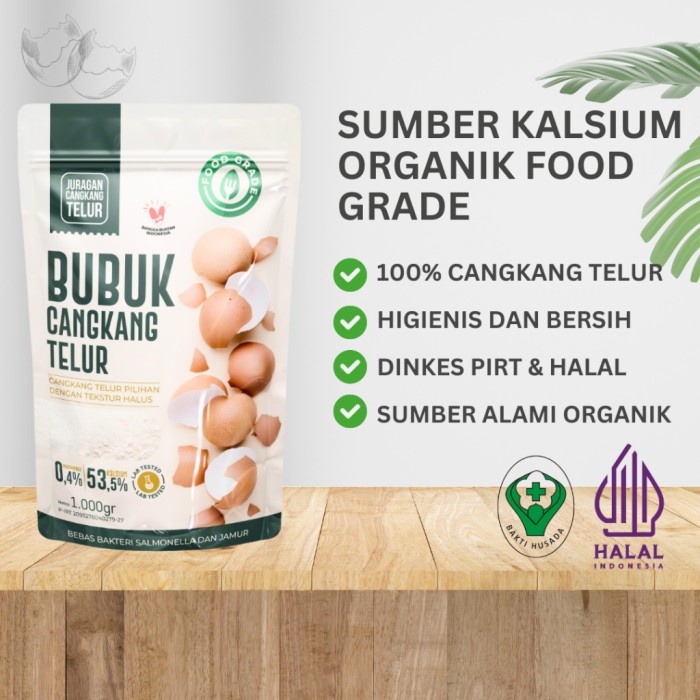 

(BestSeller) Cangkang Telur bubuk eggshell Calcium Kalsium Alami halus sekali 100 mesh tepung 1 kg