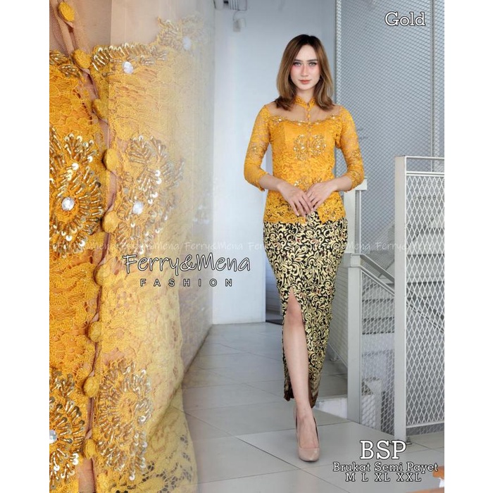 Kebaya Brukat Wanita Rohani Rok Span Sebelah-Kebaya Payet Terbaru/Baju Kebaya Gereja/Kebaya Natal