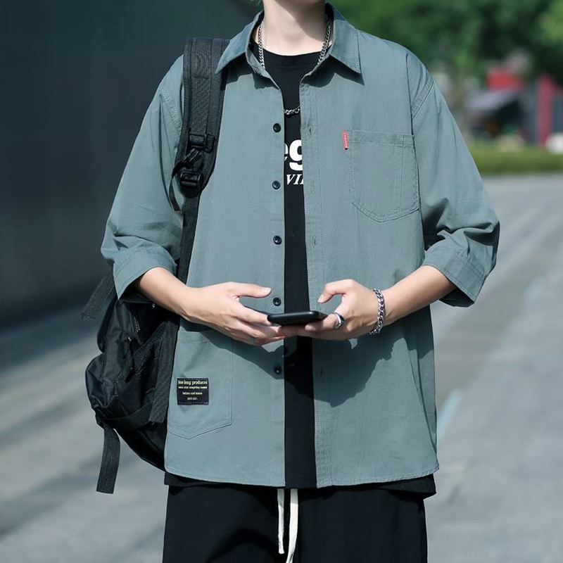 BESTPROMO Kemeja Pria Lengan Pendek Kemeja Oversize Standar Kasual Pria Korean Style Fashion Hitam