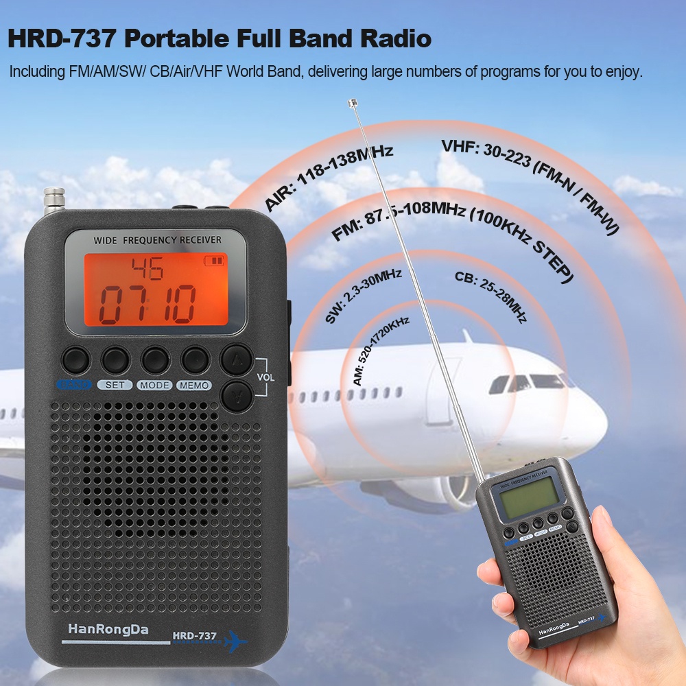 Hanrongda Hrd-737 Portable Full Band Radio Aircraft Band Receiver Fm/Am/Sw/ Cb/Air/Vhf World Band