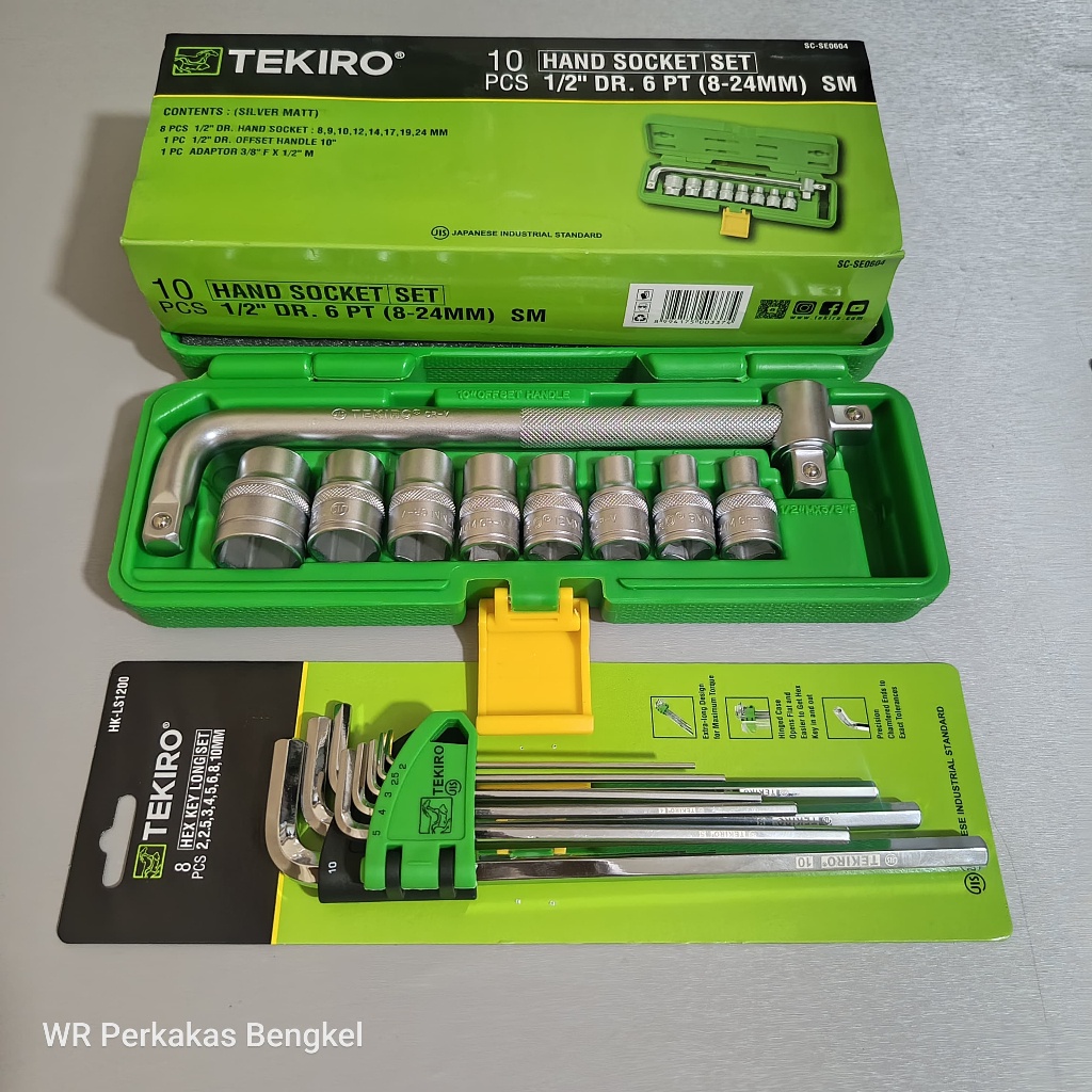 Kunci Shock Set Tekiro 10 Pcs Socket 8-24 Mm + Kunci L Tekiro Panjang 1 Set Lengkap - kunci set