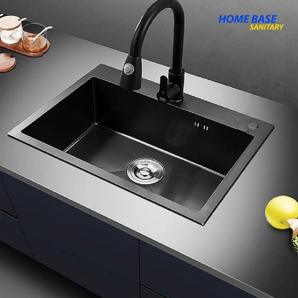 Paket Kitchen Sink 1 Bowl 6045 black / Bak Cuci Piring 1 Lubang Hitam / Bak cuci piring Ketebalan