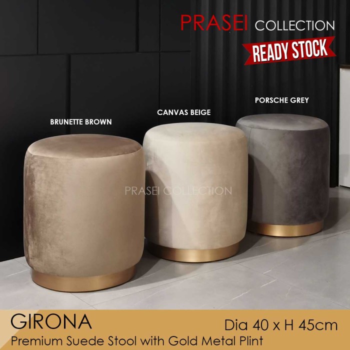 Terbaru Girona - Luxury Suede Stool Pouf Puff Ottoman Kursi Bulat Kain Bludru