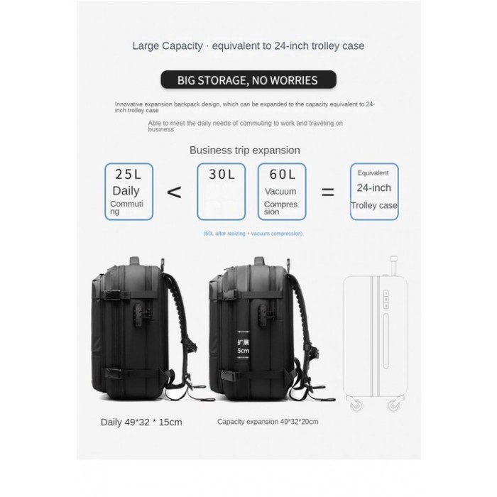 OUTWALK 7757 Backpack Bag Vacuum - Tas Ransel Laptop 17 TSA Expandable