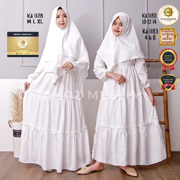 Geraigo- Chianoz Gamis Syari Anak Couple Putih Couple Mewah Tiara Dress Brukat Renda Baju Lebaran