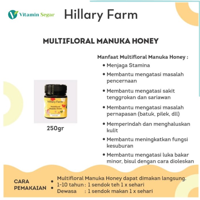 

Promo Terbatas Hillary Farm Manuka Honey Blend 250Gr Aman