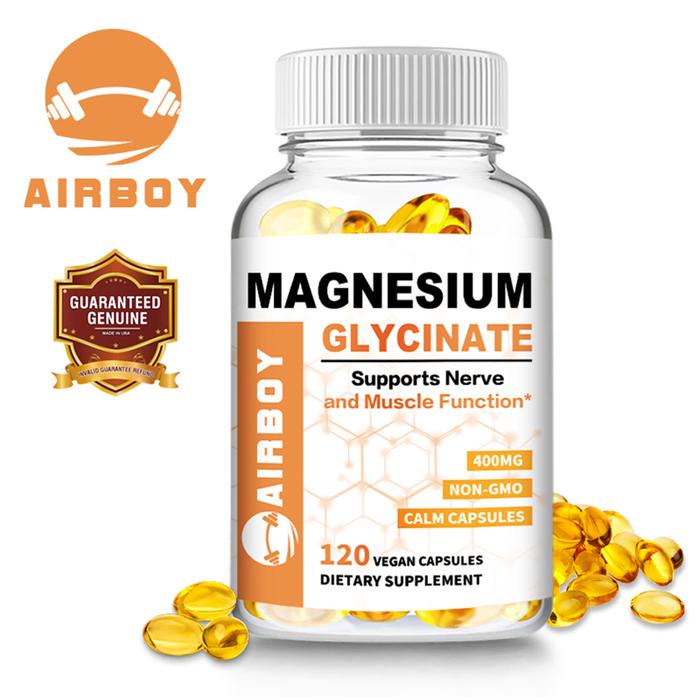 Airboy - Magnesium Glisinat yang Mudah Diserap - Dengan Vitamin B6, D3 - Membantu Tidur, Saraf, Otot