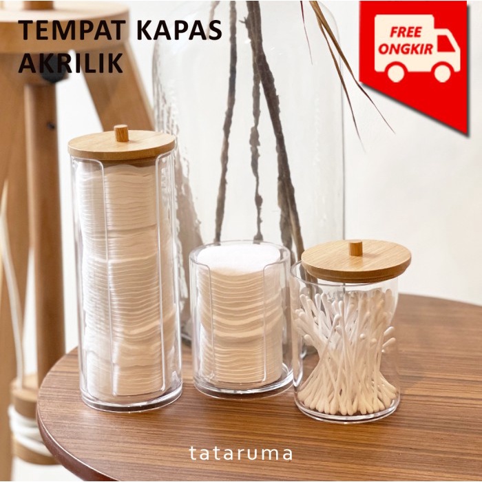 

TERBAIK KIREI - Tempat Kapas Cotton Bud Akrilik Transparan Tutup Bambu