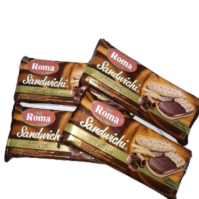 

JTTOP" PAKET 4PCS ROMA SANDWICHI COKLAT @157G BISKUIT DENGAN KRIM COKLAT CEMILAN CAMILAN FOOD SUS