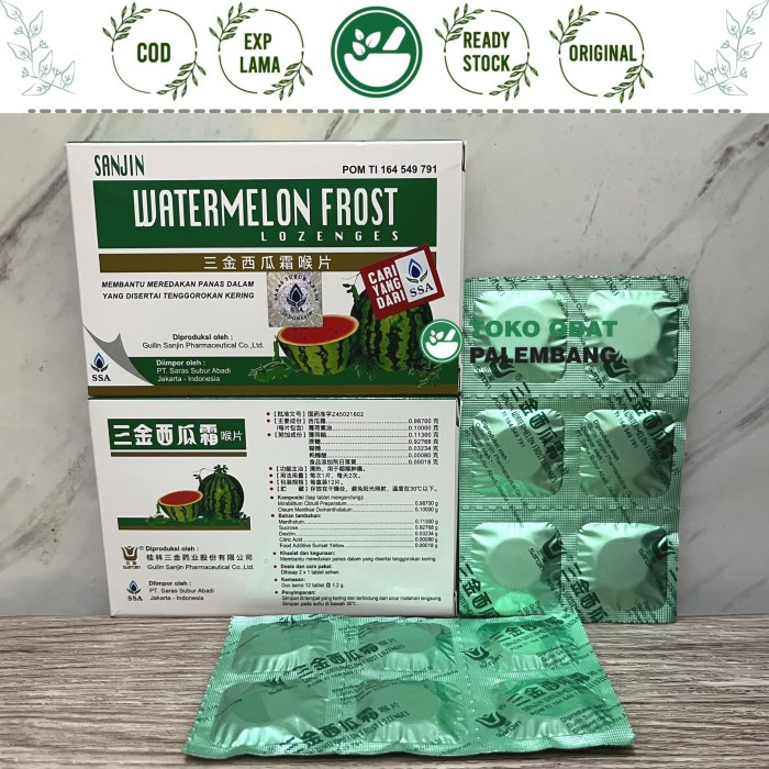 

JTTOP" PERMEN WATERMELON FROST LOZENGES SANJIN 12 PERMEN TENGGOROKAN SARAS