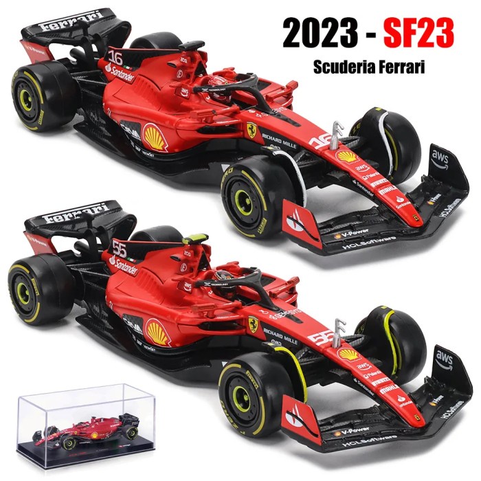 

BERKUALITAS Diecast 1/43 Bburago Ferrari SF23 - 2023 Formula 1 with Akrilik Box