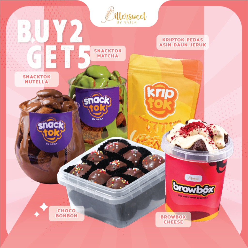

[ FLASH SALE ] ( BAYAR 2 DAPAT 5 ) 2 Snacktok ( nutella + matcha ) + Browbox Cheese + Choco Bonbon +
