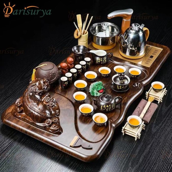 Chines Tea Pot Full Set Naga Ruang Tamu Elektrik Kungfu Tea Set Teapot Tray Set Keramik AMG