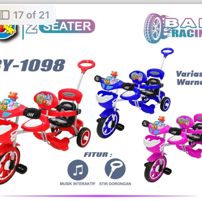 TOP SEPEDA RODA 3 ANAK BONCENGAN ROYAL KEMBAR -